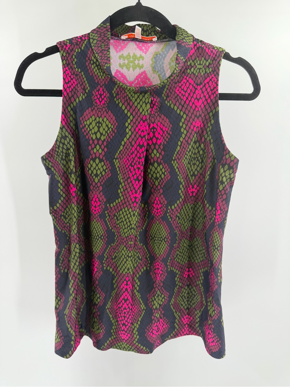 Jude Connally XS Snakeskin Print Stretch Jersey Colorful Green Pink Tank